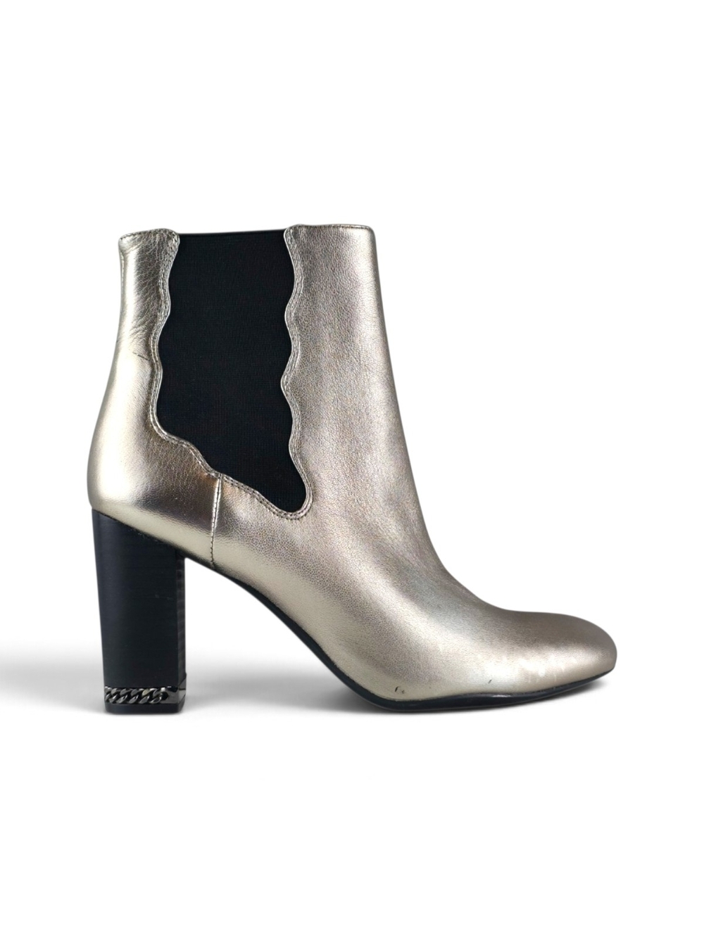 PRESTON & YORK Metallic Champagne Gold Scalloped Ankle Booties